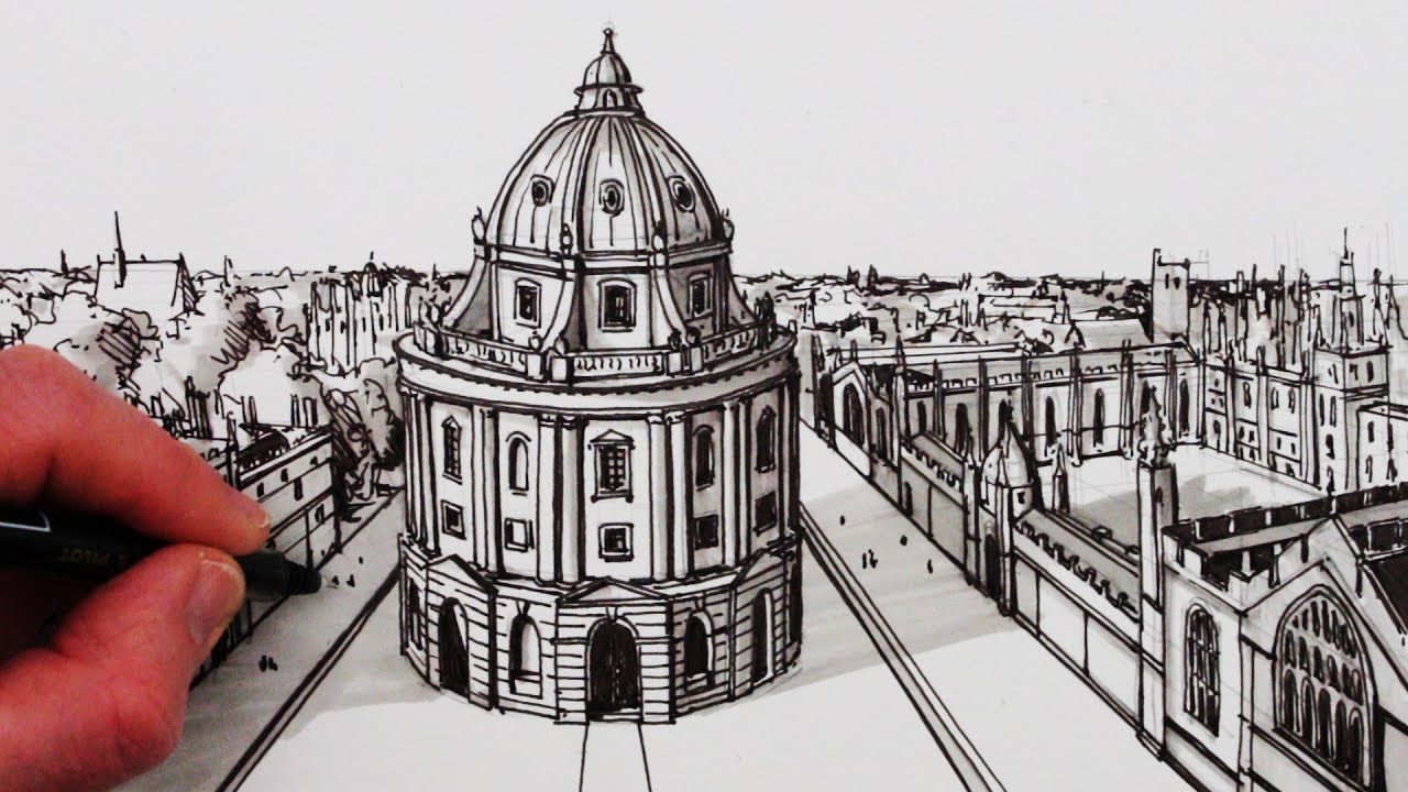1280x720 How To Draw Point Perspective The Radcliffe Camera Oxford - Oxford Drawing