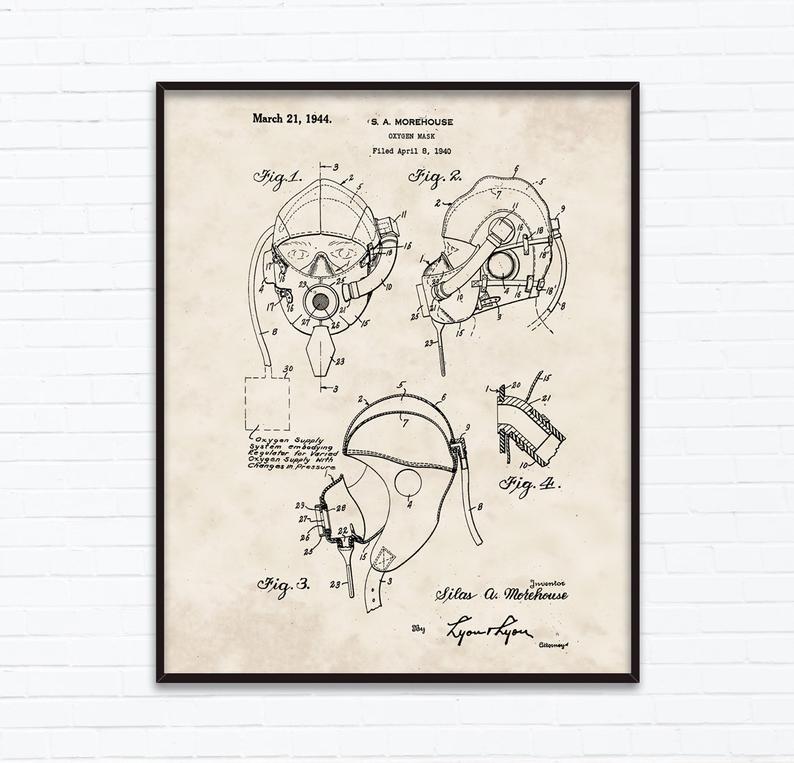 794x763 oxygen mask patent drawings march birthday gift ideas etsy - Oxygen Mask Drawing