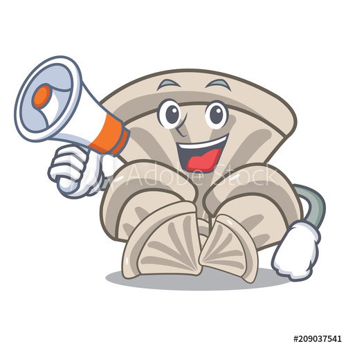 500x500 with megaphone oyster mushroom character cartoon - Oyster Drawing Cartoon
