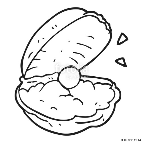 500x500 black and white cartoon oyster with pearl stock image and royalty - Oyster Pearl Drawing