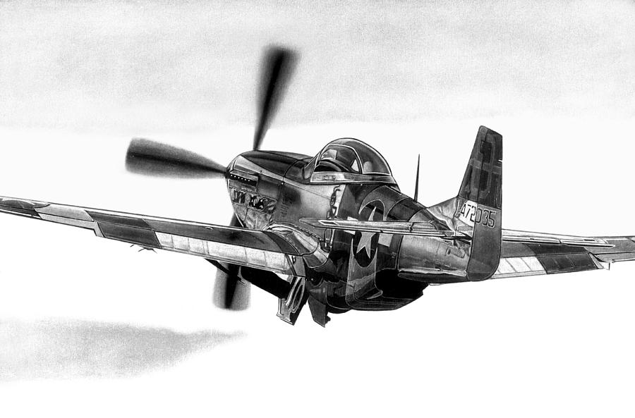 900x593 Mustang Away Drawing - P 51 Mustang Drawing