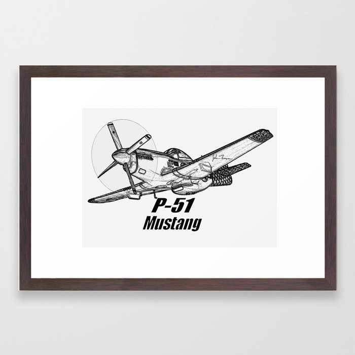 700x700 P Mustang Line Drawing Framed Art Print - P 51 Mustang Drawing