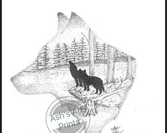 340x270 wolf pack drawing etsy - Pack Drawing
