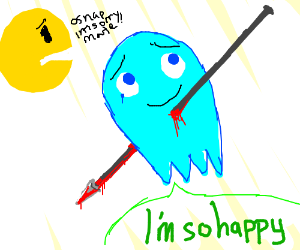 300x250 cyan blue pacman ghost is happy to be impaled drawing - Pacman Drawing