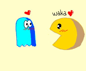 300x250 really cute pacman and a ghost drawing - Pacman Drawing