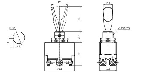500x240 dpdt heavy duty paddle switch center off - Paddle Drawing