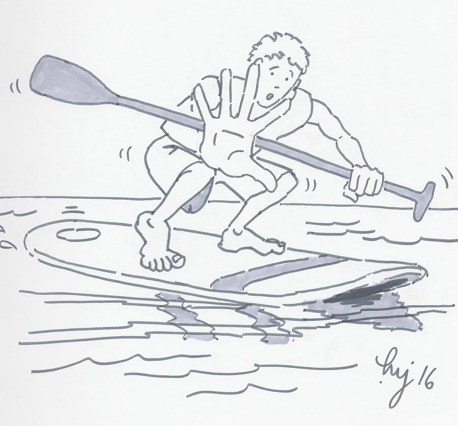 900x836 learning to paddle board cartoon drawing - Paddle Drawing