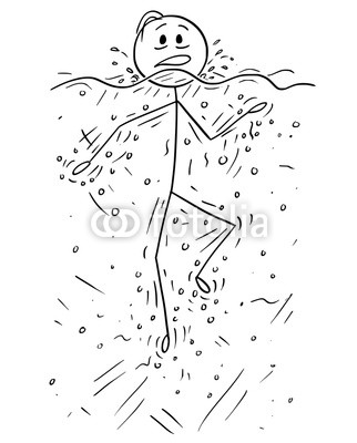 322x400 cartoon stick drawing conceptual illustration of unhappy man - Paddle Drawing