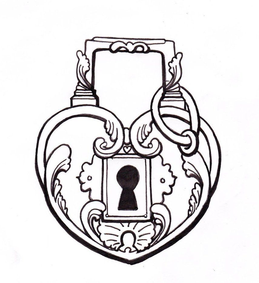 855x934 Heart Lock - Padlock Drawing