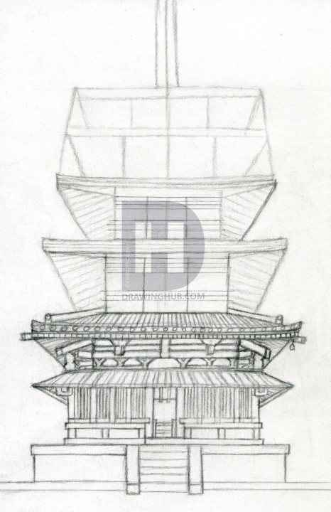 466x720 how to draw a pagoda, japanese pagoda, step - Pagoda Drawing