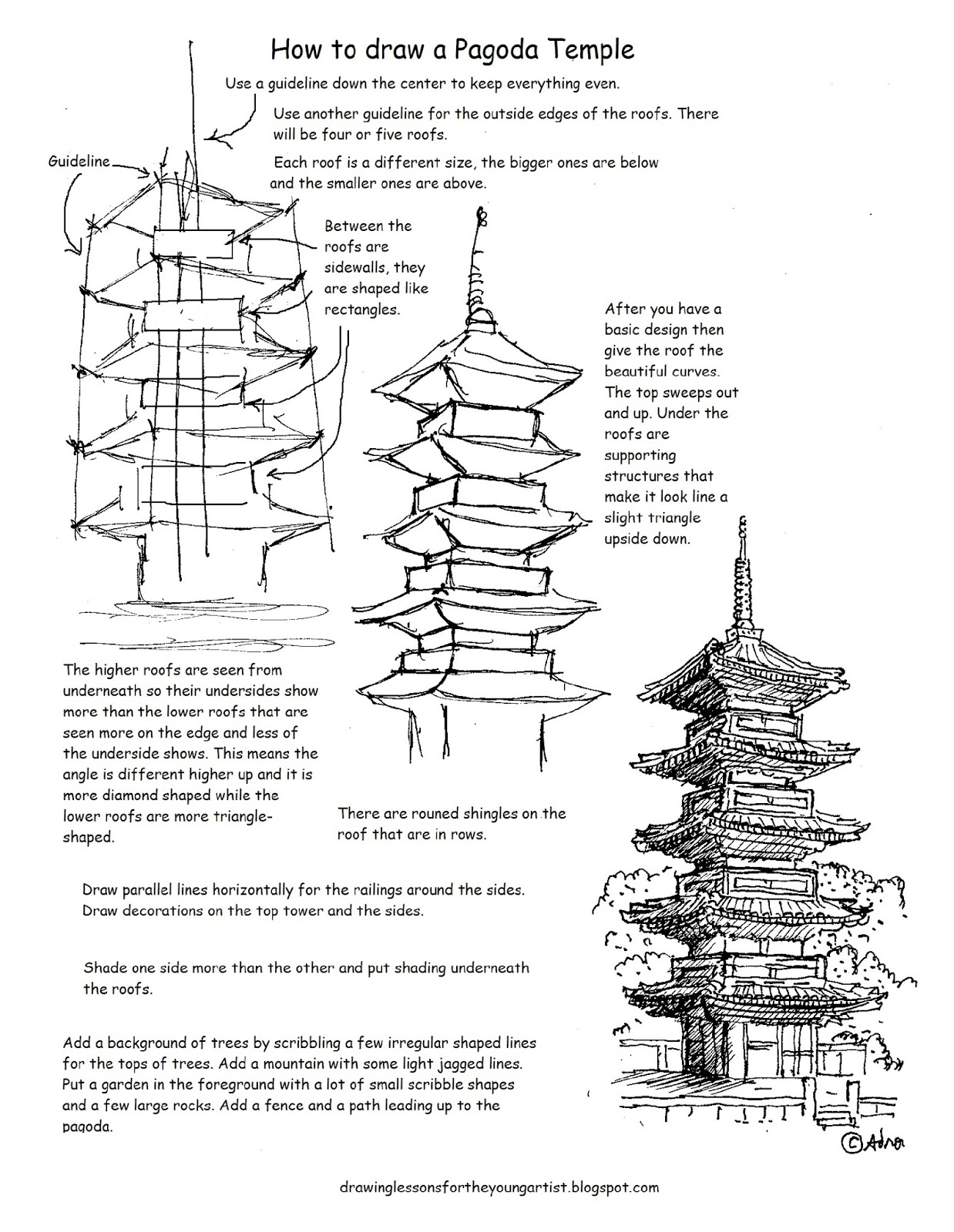 1238x1600 how to draw worksheets for the young artist how to draw - Pagoda Drawing