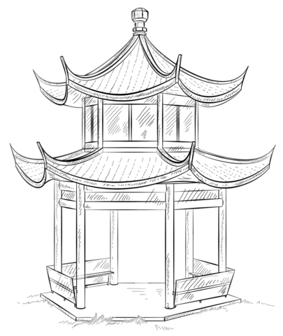 405x480 chinese pagoda coloring - Pagoda Drawing
