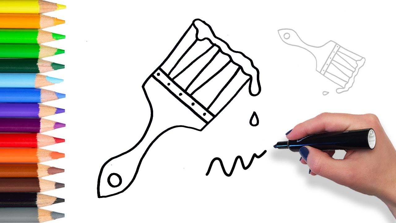 1280x720 how to draw a wet paint brush coloring pages for kids - Paint Brush Drawing