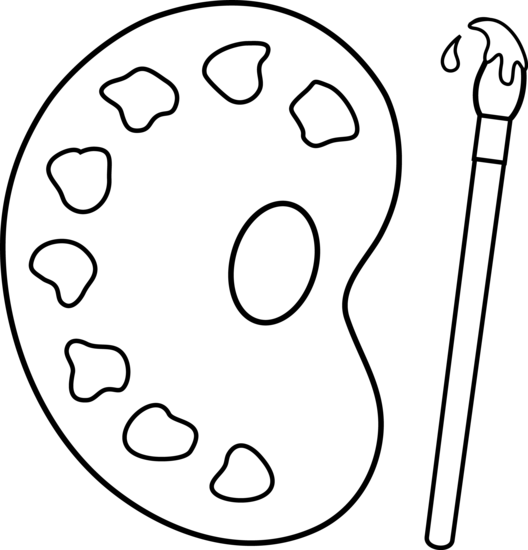 528x550 Palette And Paint Brush Line Art - Paint Pallet Drawing
