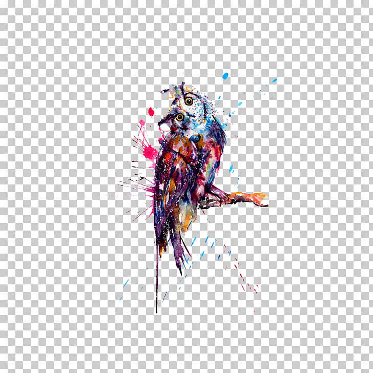 728x728 Owl Tattoo Watercolor Painting Drawing Sketch, Watercolor Owl - Paint Splatter Drawing