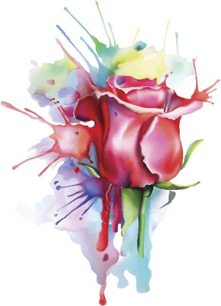 433x600 Rainbow Watercolor Paint Splatter Red Rose Vinyl Decal Sticker - Paint Splatter Drawing