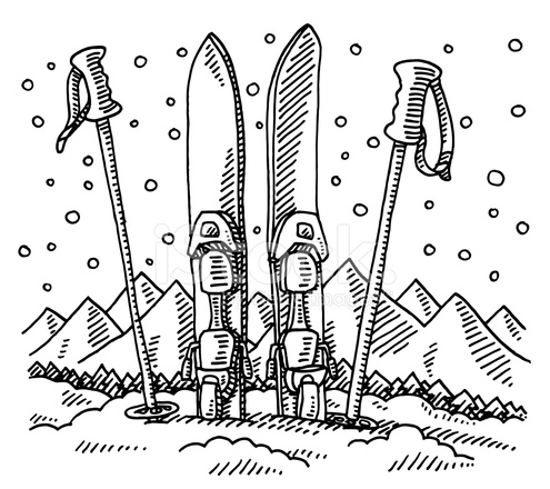 495x440 pair of skis and ski poles winter sport drawing stock vector - Pair Drawing