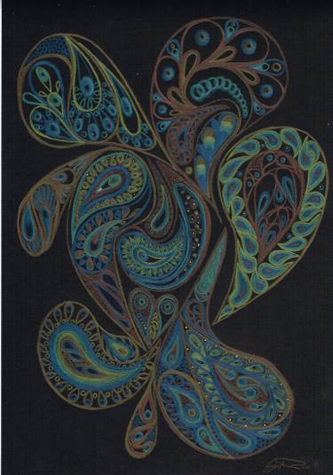 375x535 Paisley Pattern Green Drawing - Paisley Design Drawing