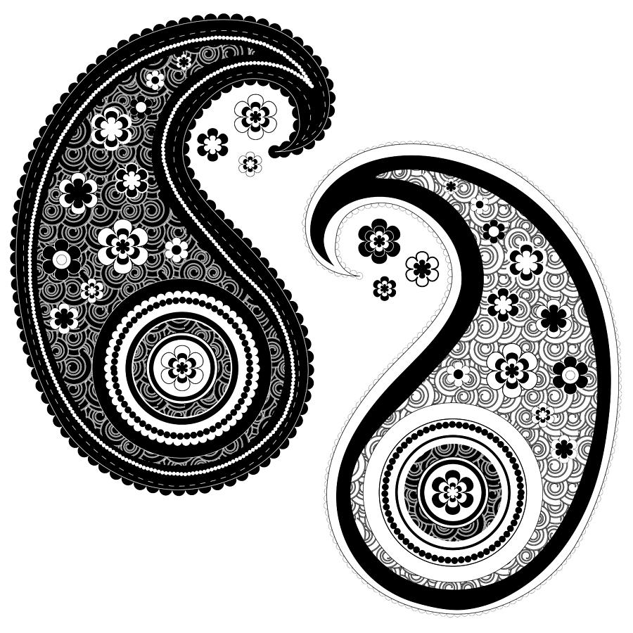 900x900 Yin Yang Paisley Design Drawing - Paisley Design Drawing