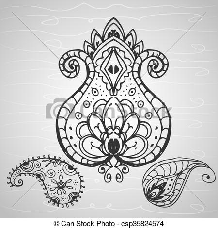 450x470 paisley ornament, hand drawing vector illustration - Paisley Drawing