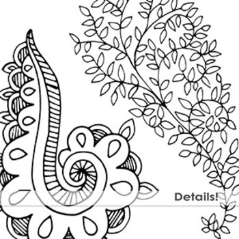 350x350 Hand Drawn Paisley Black Line Art + Silhouette, Decorative Clipart - Paisley Line Drawing