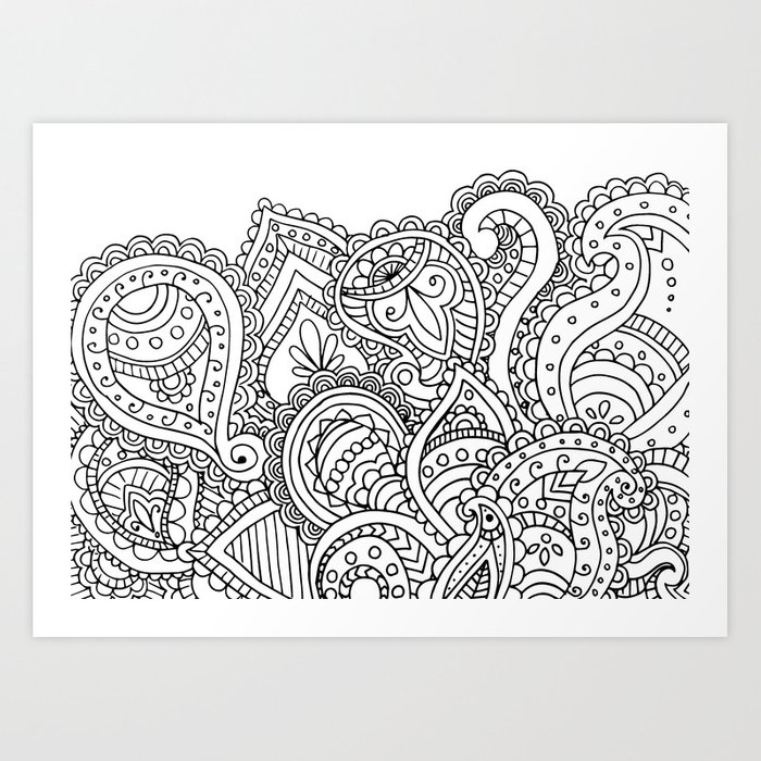 700x700 Paisley Zentangle Art Print - Paisley Line Drawing
