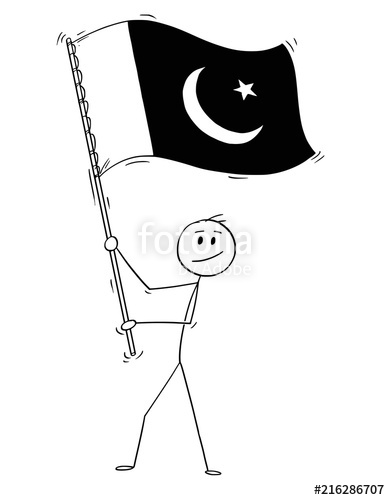 390x500 cartoon drawing conceptual illustration of man waving the flag - Pakistan Drawing