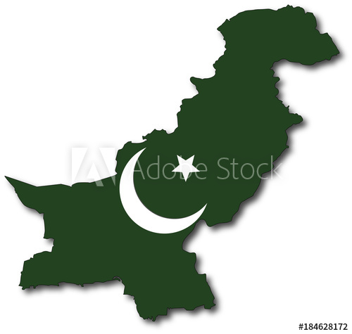 500x475 Vector Flag Map Of Pakistan, Outline Drawing With Shadow - Pakistan Flag Drawing