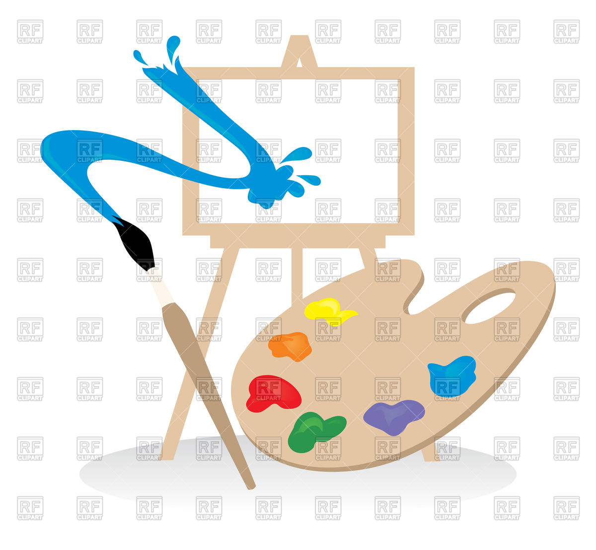 1200x1108 easel, palette and brush drawing vector image of objects - Palette Drawing