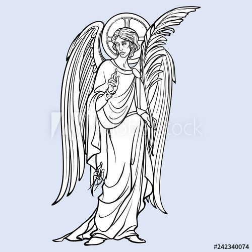 500x500 angel figure with blessing gesture and palm branch medieval - Palm Branch Drawing