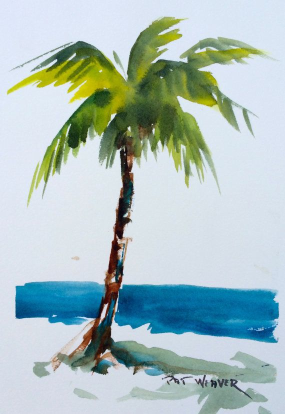 570x828 beach palm tree original watercolor painting art i love - Palm Tree Beach Drawing