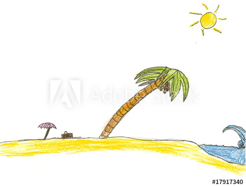 500x380 Palm Tree Beach Drawing - Palm Tree Beach Drawing