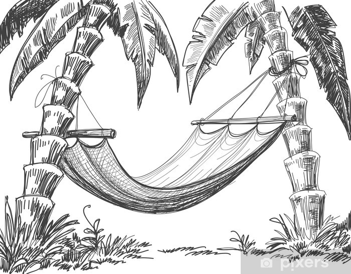 700x546 Hammock And Palm Trees Drawing Wall Mural We Live - Palm Tree Drawing