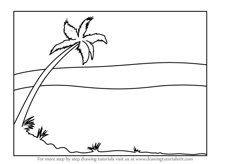 800x567 Learn How To Draw A Desert Palm Tree Scene - Palm Tree Drawing Step By Step