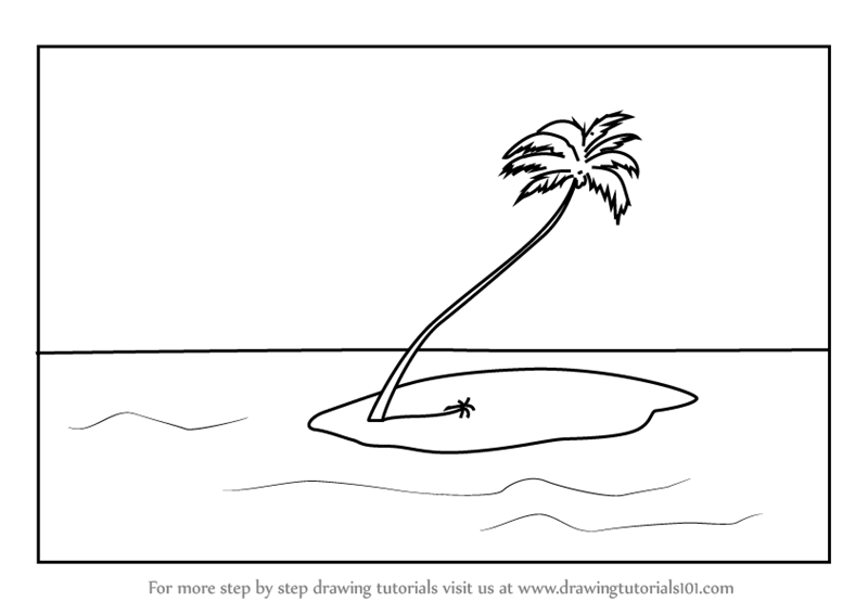 800x566 Learn How To Draw A Palm Tree On Island - Palm Tree Drawing Steps