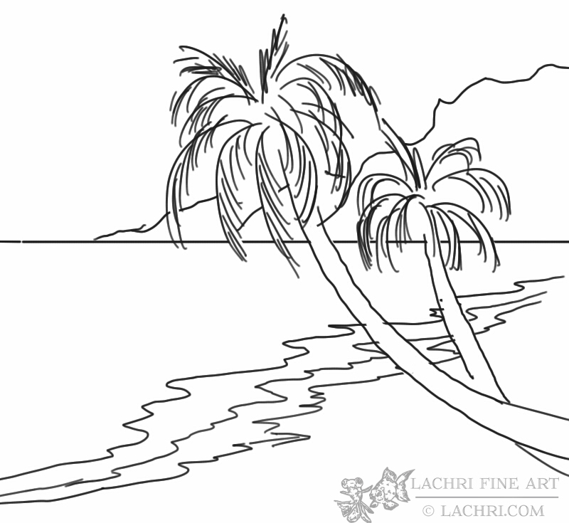 800x735 How To Paint A Beach And Palm Trees - Palm Tree Line Drawing