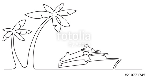 500x267 Continuous Line Drawing Of Palm Trees And Cruise Ship Stock Image - Palm Tree Line Drawing