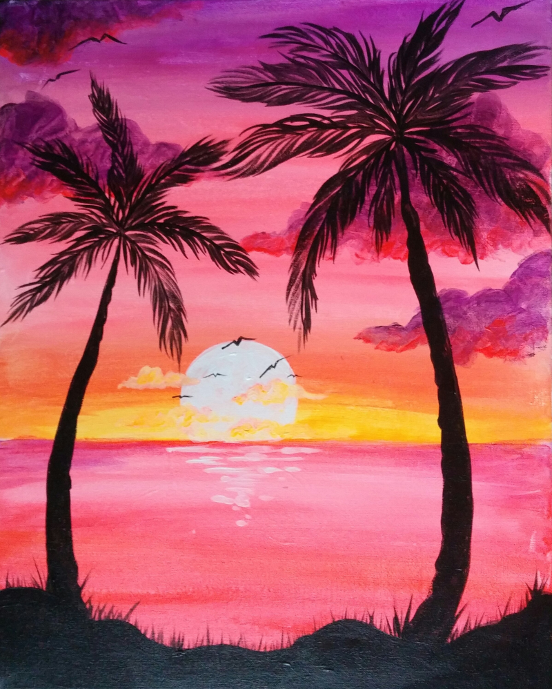 Palm Tree Sunset Drawing at Explore collection of