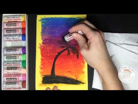 480x360 How To Draw A Sunset With A Palm Tree In Oil Pastel - Palm Tree Sunset Drawing