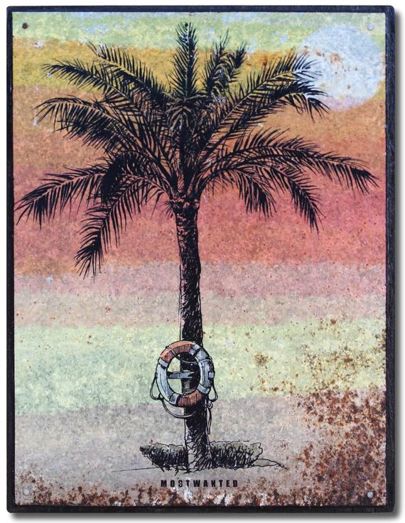 570x736 palm tree with lifesaver sunset drawing artwork transfer on etsy - Palm Tree Sunset Drawing
