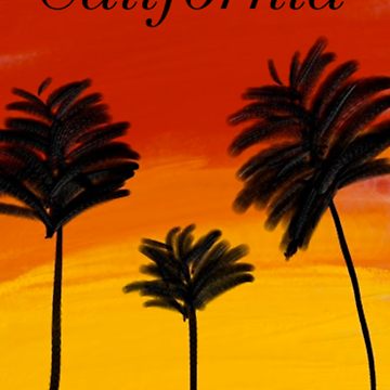 360x360 postercardsprint california sunset palm trees drawing framed - Palm Tree Sunset Drawing