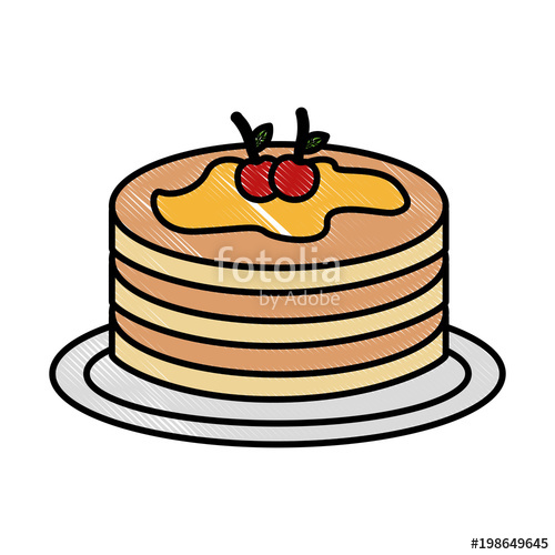 500x500 Pancake Syrup Maple On Dish Food Vector Illustration Drawing Color - Pancake Drawing