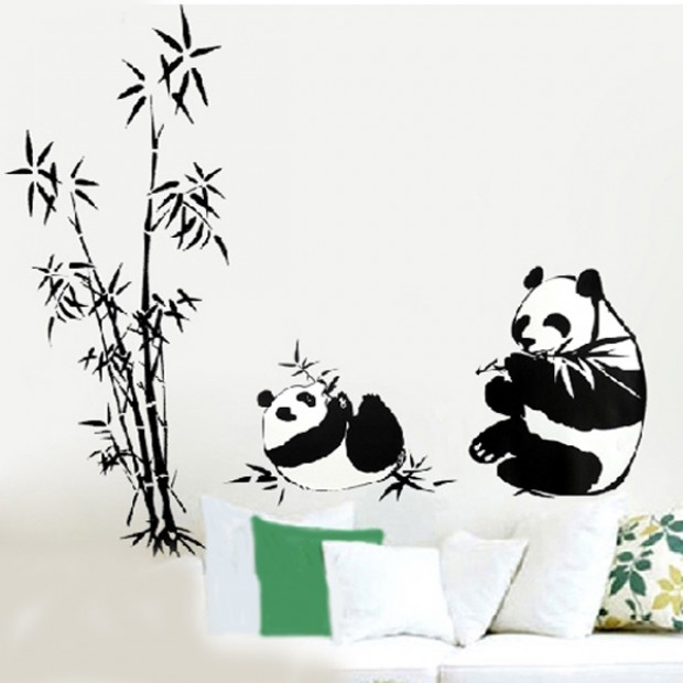 620x620 pandas eating bamboo wall sticker - Panda Eating Bamboo Drawing