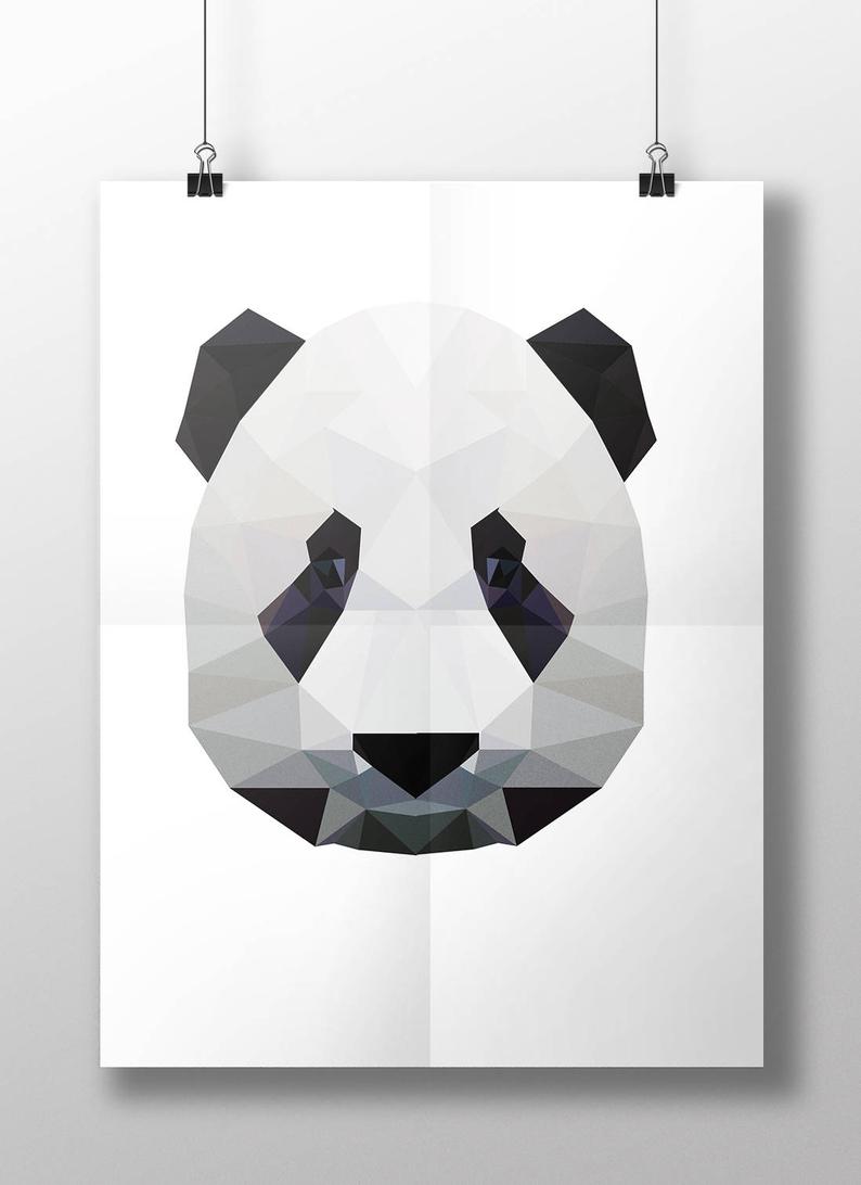794x1092 panda illustration low poly panda print vector panda poster etsy - Panda Head Drawing