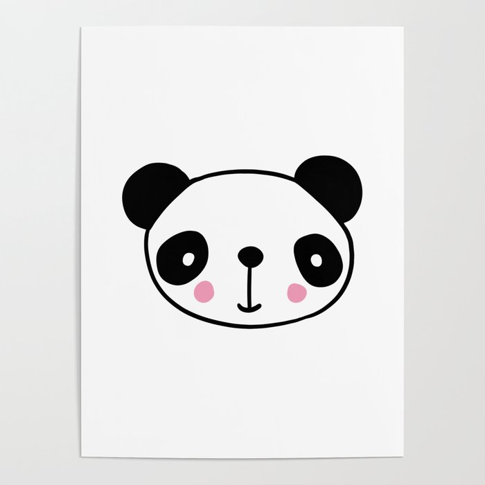 700x700 Cute Panda Head In Black And White Poster - Panda Head Drawing