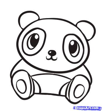 350x380 How To Draw A Cute Panda, Step - Panda Line Drawing