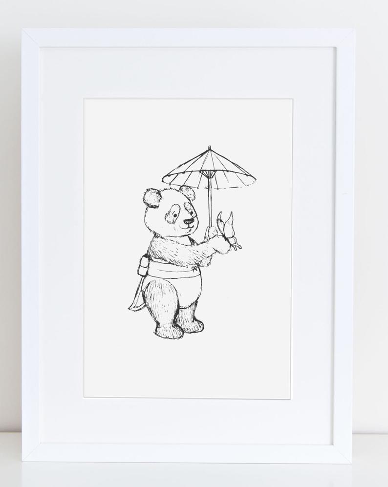 794x997 nursery art illustration baby room decor black and white etsy - Panda Line Drawing