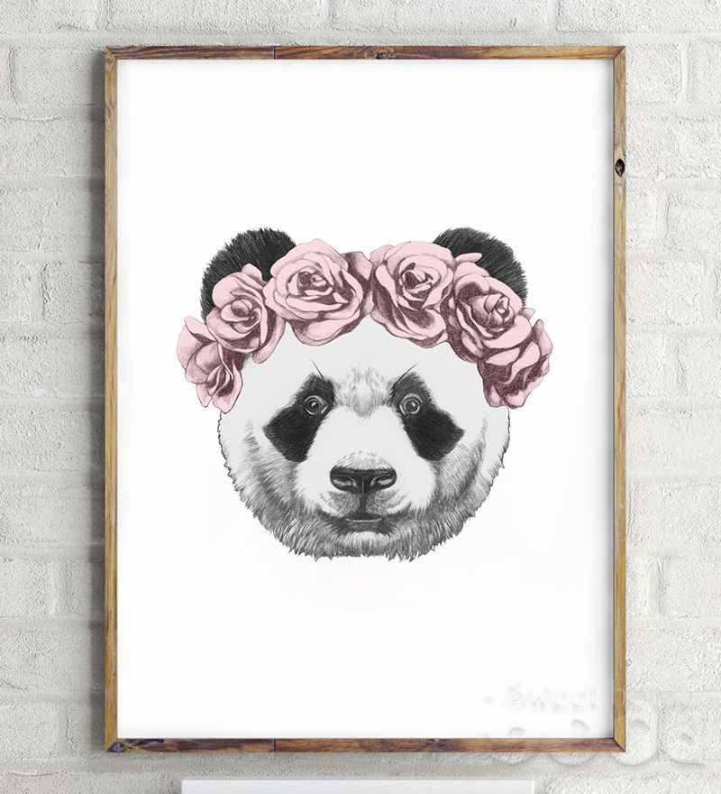 800x880 Panda Drawing With Rose Canvas Art Print Painting Poster, Wall - Panda Pictures Drawing