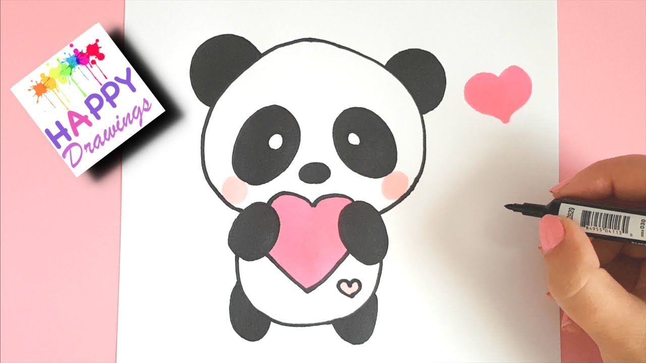 1280x720 How To Draw A Super Cute Panda With A Big Love Heart - Panda Pictures Drawing