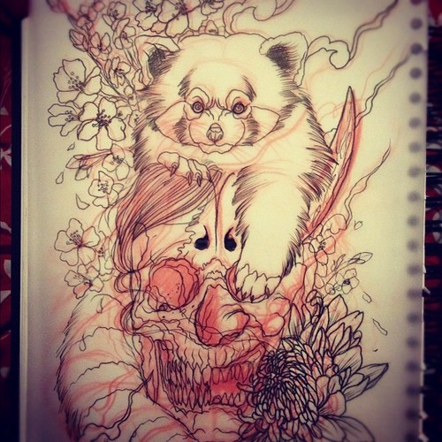 500x500 Red Panda Skull Hannya - Panda Skull Drawing